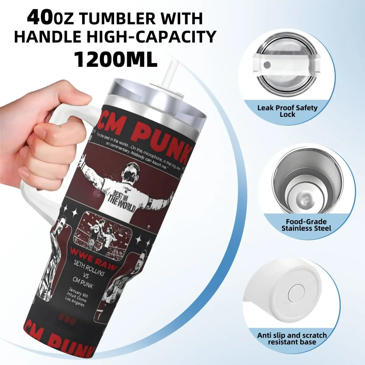 الفولاذ المقاوم للصدأ بهلوان سم فاسق أكواب المصارعة كوب مع القش السفر المشروبات الساخنة زجاجة ماء مانعة للتسرب كوب قهوة كبير #2