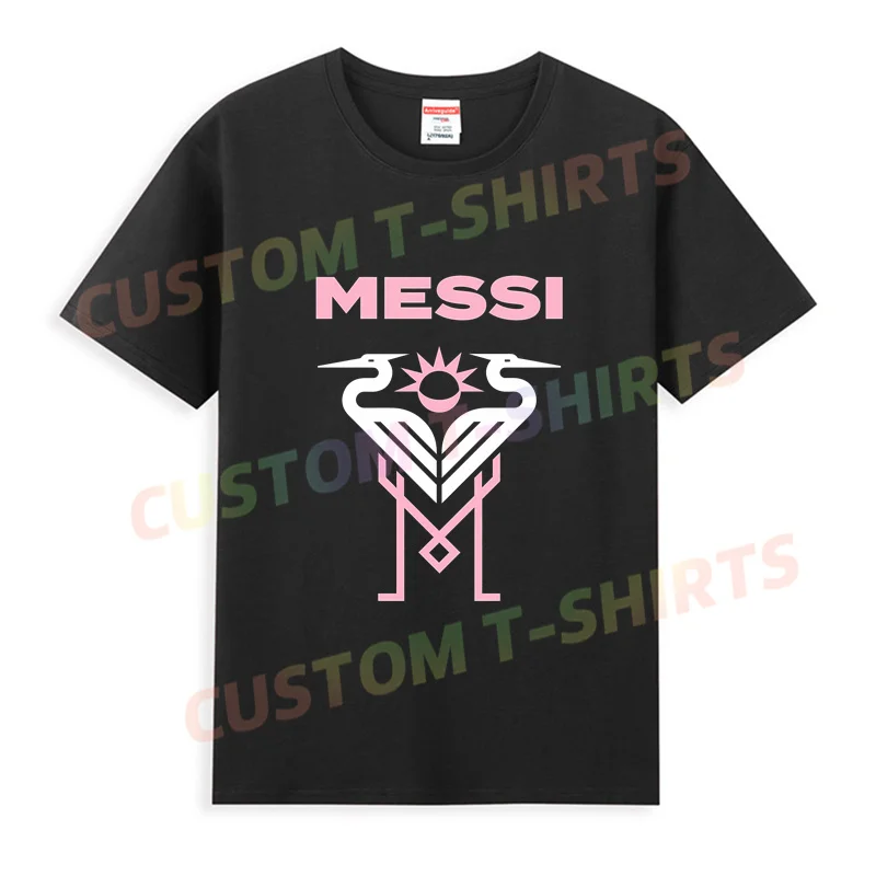 2024 Hot Sale Summer 100% Cotton Black Messi Inter Miami Badge T Shirt Men Short Sleeves Cool Tee Hip Hop Streetwear T-shirt