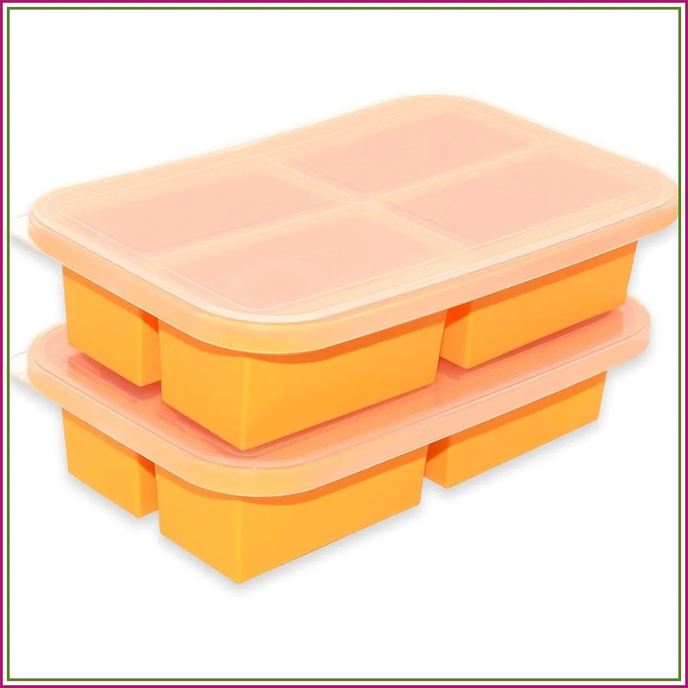 Moldes de silicona para congelar de 1 taza con tapas, paquete de 2 - Moldes de fácil desmolde para sopa, cubitos de hielo, caldo, salsa, sobras de comida - Hacen 8 porciones