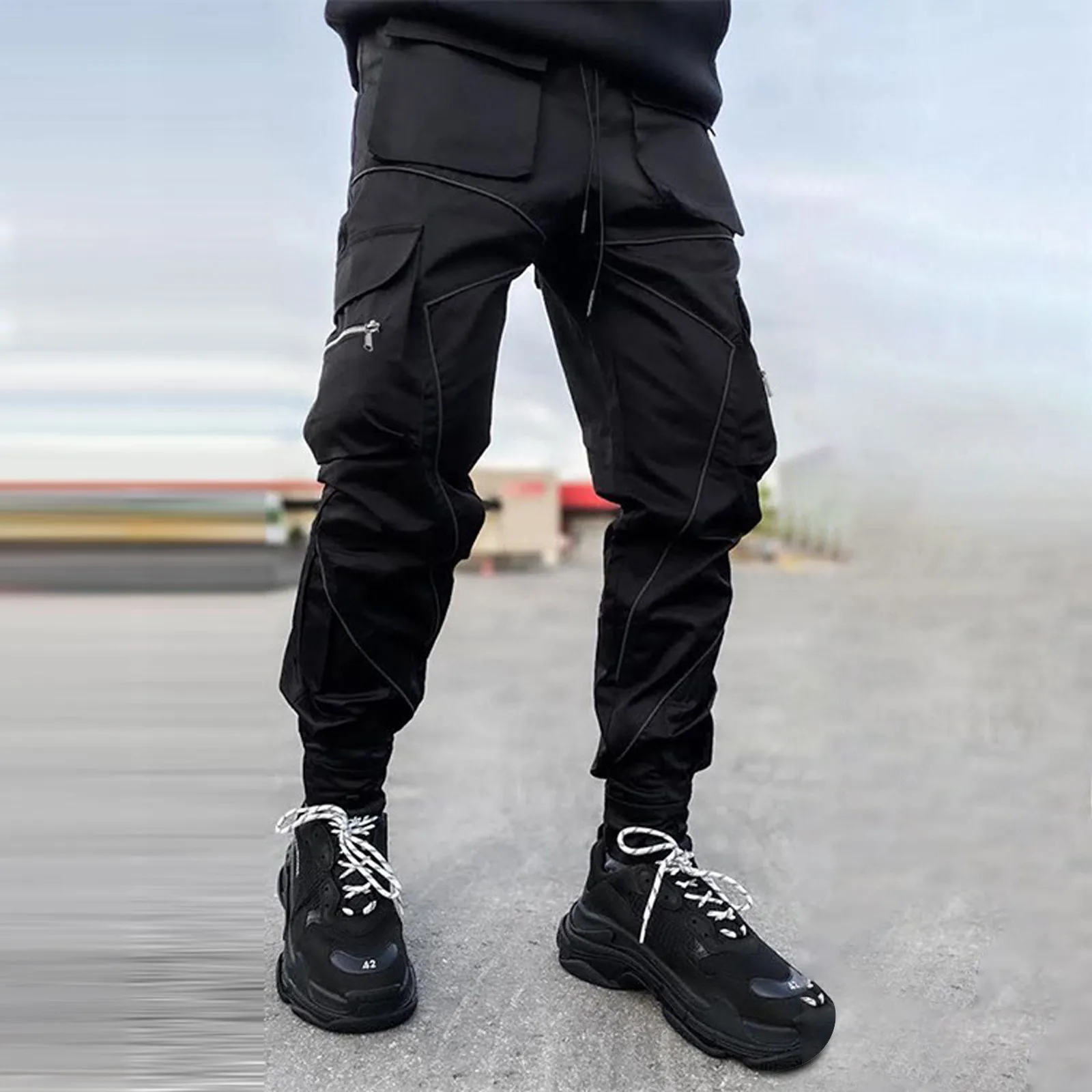 

Men's Cargo Pants Casual Multi-Pockets Solid Color Pants Straight Leg Overalls Hip Hop Long Slacks Joggers Hiking Sport Pants