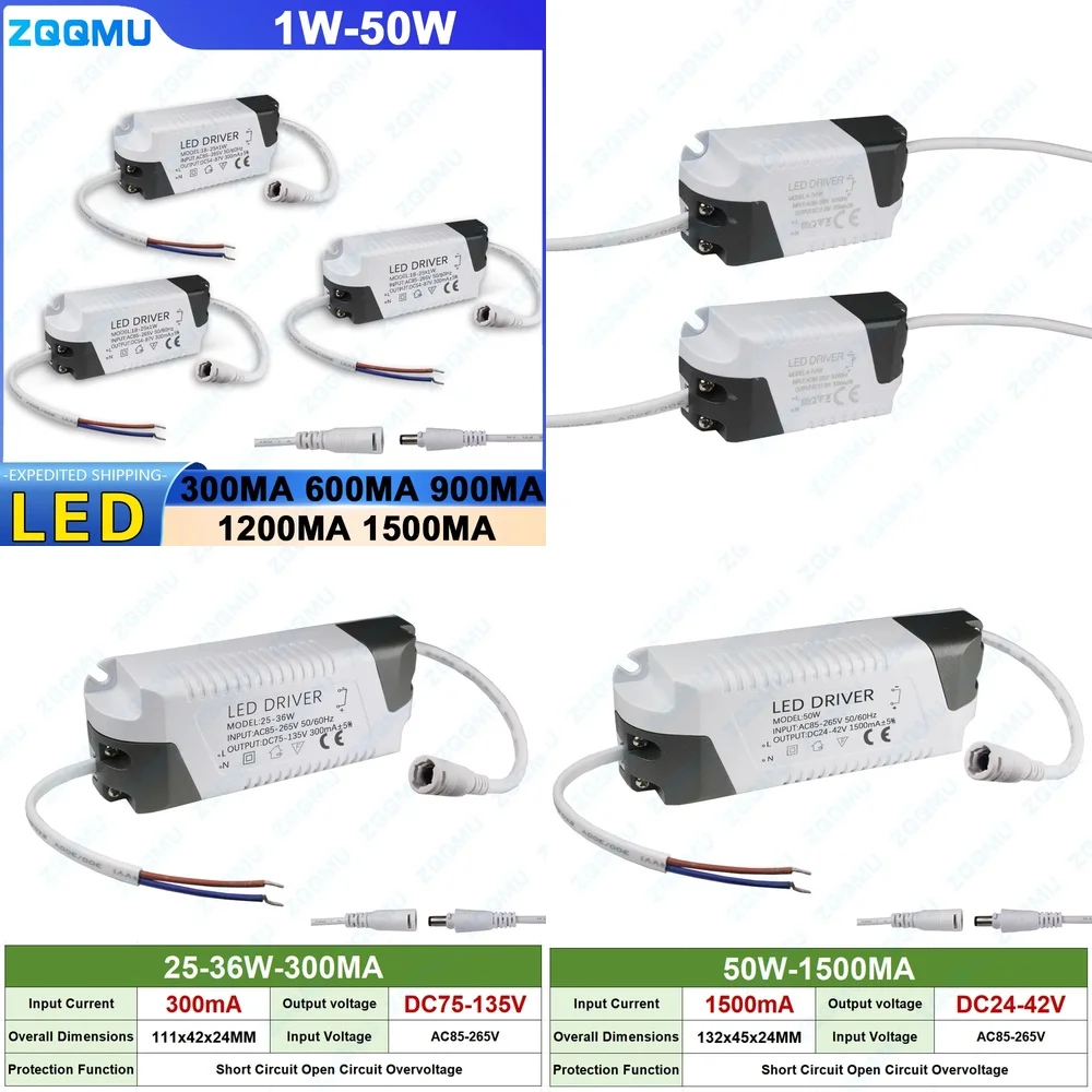12W 18 25W 36W 48W 50W LED Driver Power Supply Transformer AC85 265V Output 300MA 600mA 900MA 1200MA 1500MA DC54 80V for Panel
