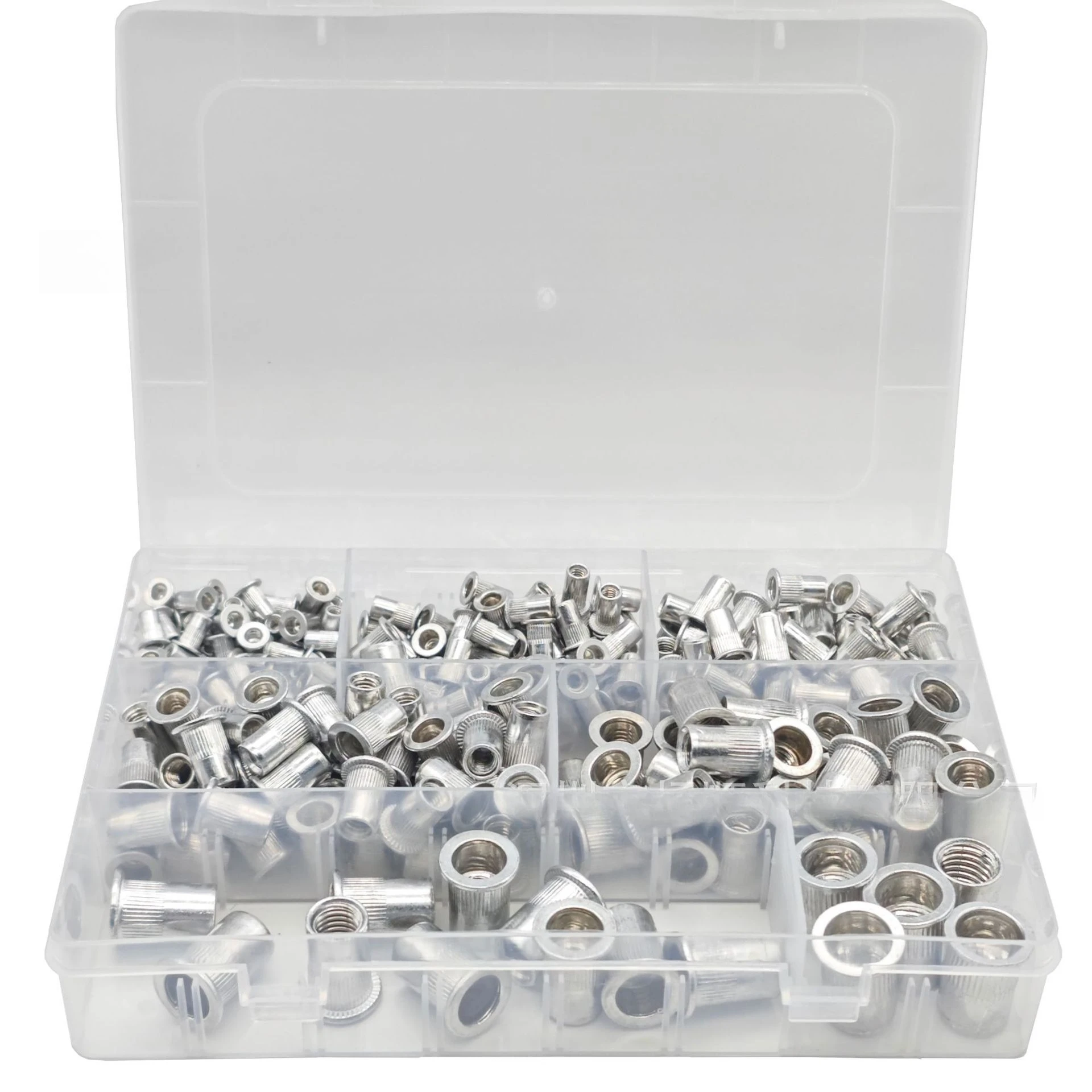 320Pcs Boxed Aluminum Rivet Nut Knurled Flat Head Blind Insert Nut M3-M12 Assortment
