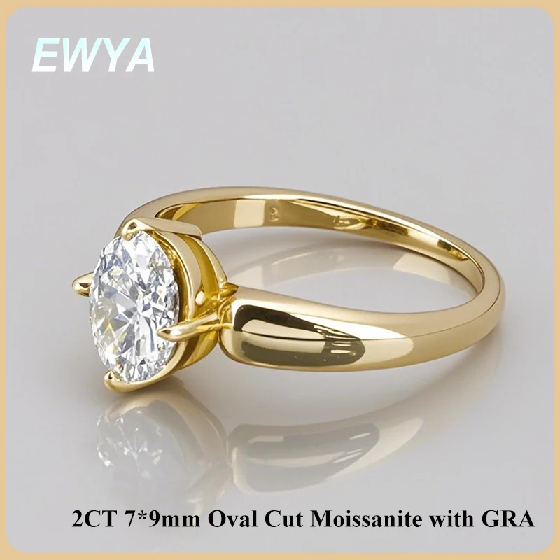 

EWYA 2CT Oval Cut 7*9mm Moissanite Engagement Ring for Women 925 Silver Pass Diamond Test Wedding Party Bridal Rings Band Gift