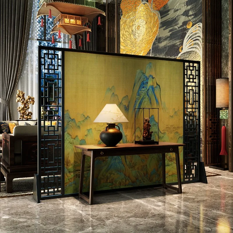 Solid wood return-shaped hollow seat screen household entrance door porch partition company lobby living room aisle occlusion