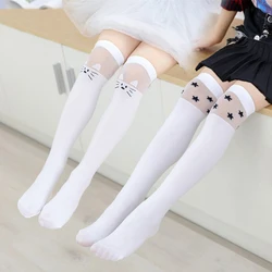 White school princess girls socks Summer Spring Over The knee high socks cartoon star/heart/stripe Cartoon design long stockings