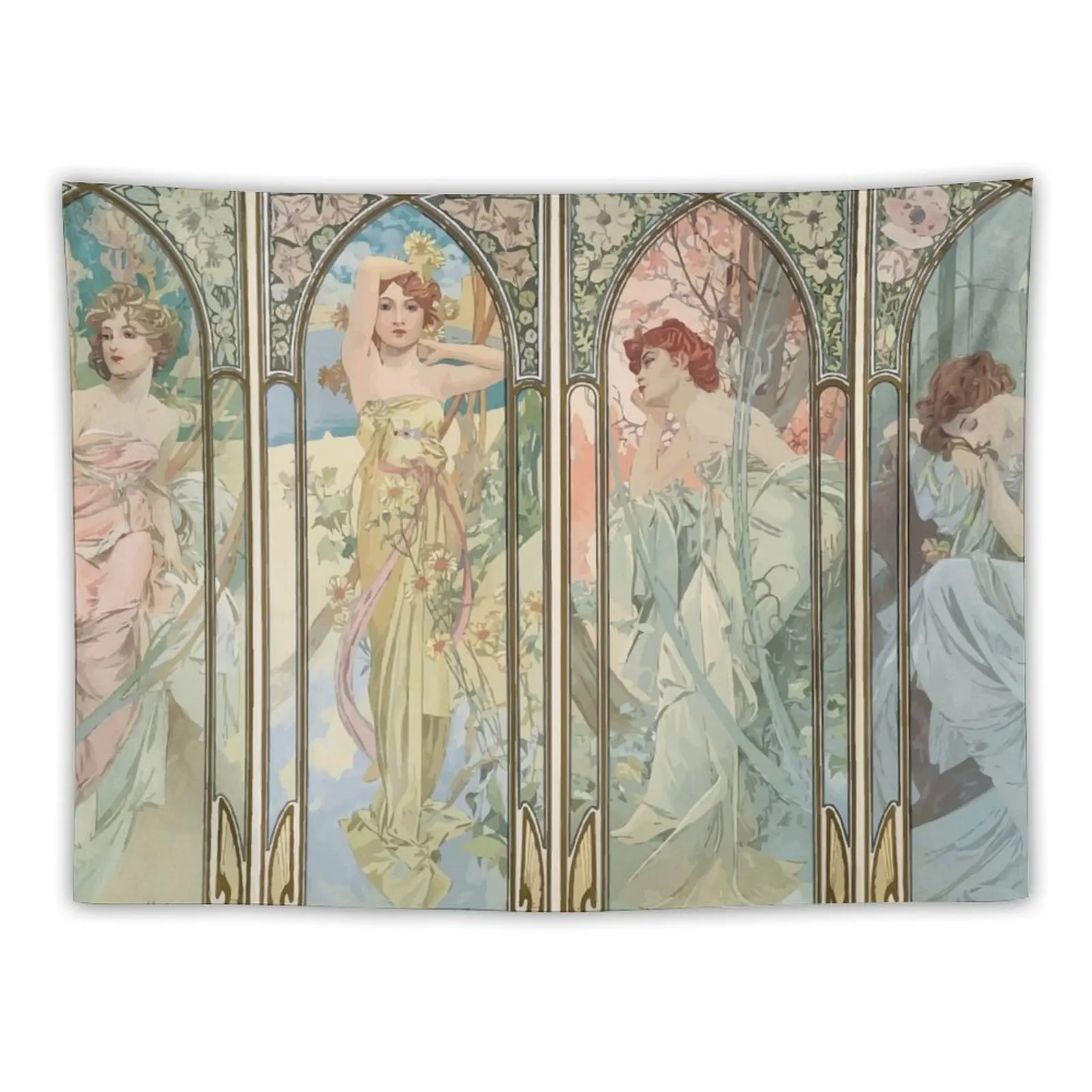 

Alphonse Mucha Alfons Mucha Times of the Day Tapestry Mushroom Room Decorating Aesthetic Cute Decor Tapestry