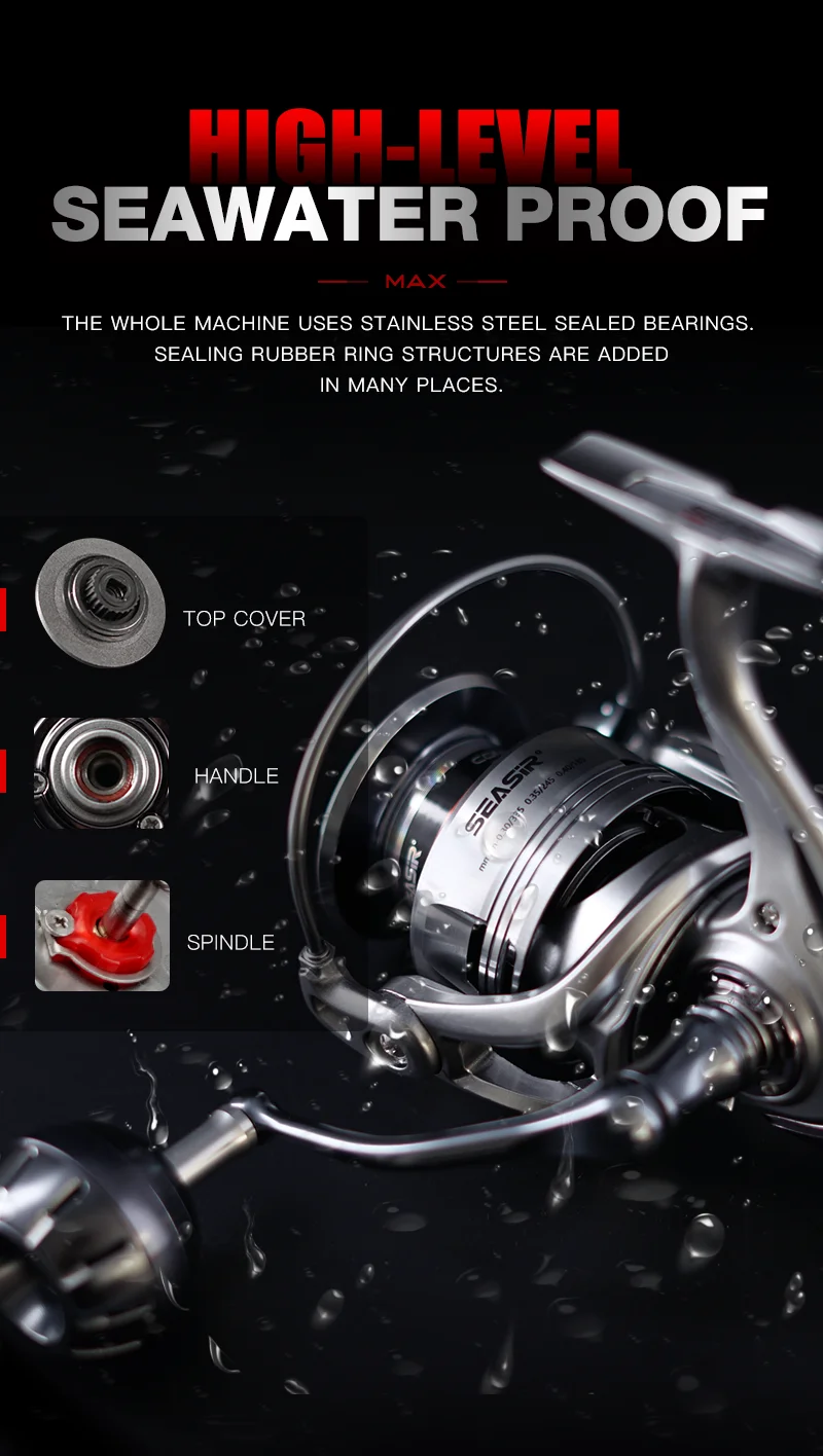 SEASIR CONTRA MAX Spinn-Angelrolle 3000–8000 5,1:1/5,7:1 Übersetzungsverhältnis, Gehäuse und Griff aus Aluminiumlegierung, Salzwasser-Angelrad – Detail 6