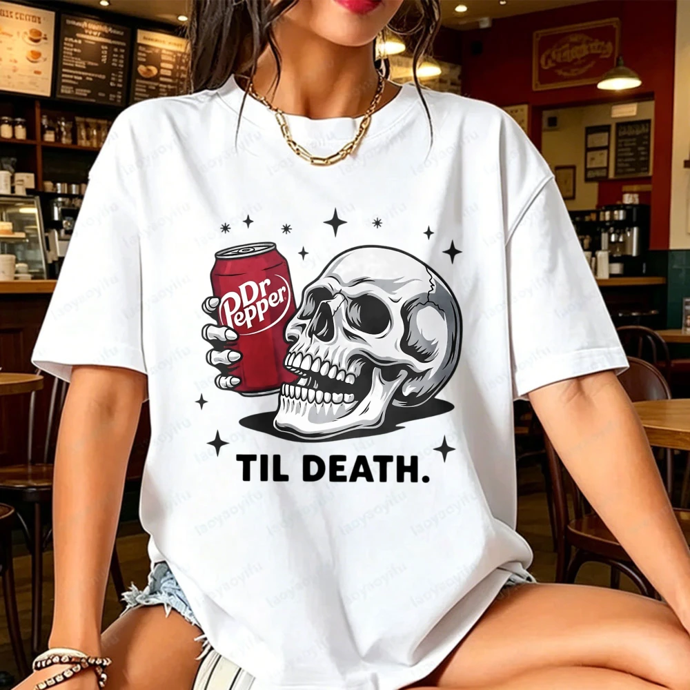 Til Death Dr Pepper Classic Tshirt Gothic Soda Culture Casual Tees Beverage Enthusiasts Cotton Unisex Tee Trendy Streetwear Top