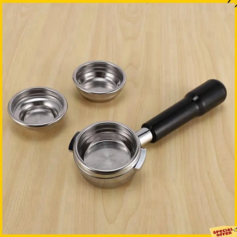 Portafiltro de café expreso profesional de acero inoxidable sin fondo A24P 2X 58MM con cesta de filtro de tazas individuales y dobles