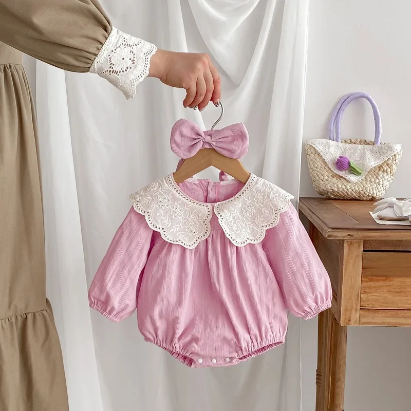 24 Spring New Baby Clothes Women\'s Outer Wear Wrap-around Clothes Crawling Clothes Girls Long-sleeved Dresses Son Sister Dresses