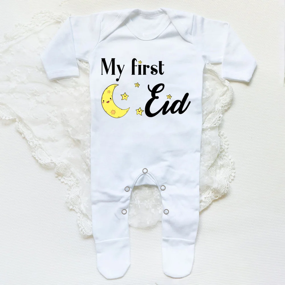 My First Eid Printed Baby Sleepsuit Newborn Bodysuit Infant Long Sleeve Romper Eid Ramadan Islamic Muslim Baby Keepsake Outfit
