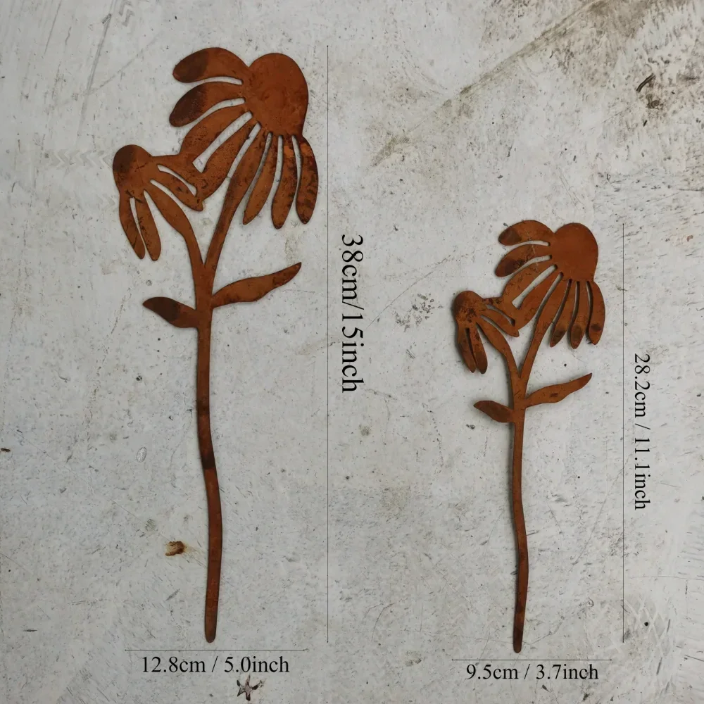 Rustic Garden Stakes - Unique Metal Coneflower. Unusual Gifts for Festive Days.