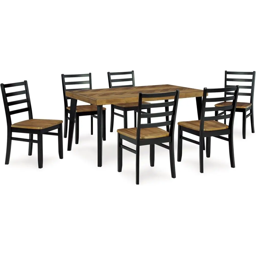 

Chevron Patterned 6-Seat Dining Table Set with Tapered Legs, Brown and Black, 60 Length