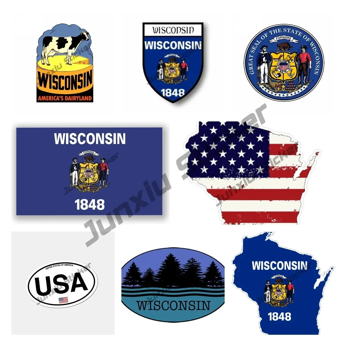 

Creative Wisconsin Stickers Wisconsin State Flag Decal USA Wisconsin Map Styling Sticker Premium Quality Vinyl Car Decal KK13cm