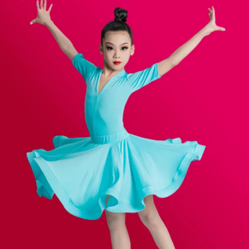 Latin Dance Dress Girls' Summer 2024 Competition New Children's Split Practice Dress Performance Costume