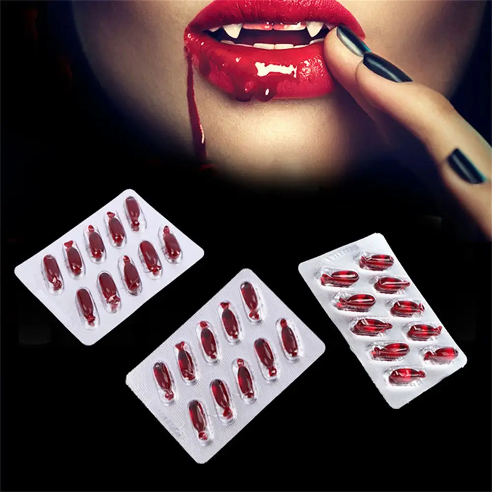 10Pcs Realistic Party Props Funny Halloween April Fools Day Trick Toys Prank Toy Hematemesis Capsules Fake Blood Pills