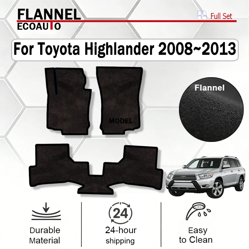 

ECOAUTO Flannel For Toyota Highlander Kluger XU40 2008~2013 7 Seats Car Floor Mats Panel Footpads Cover Sticker Carpets black