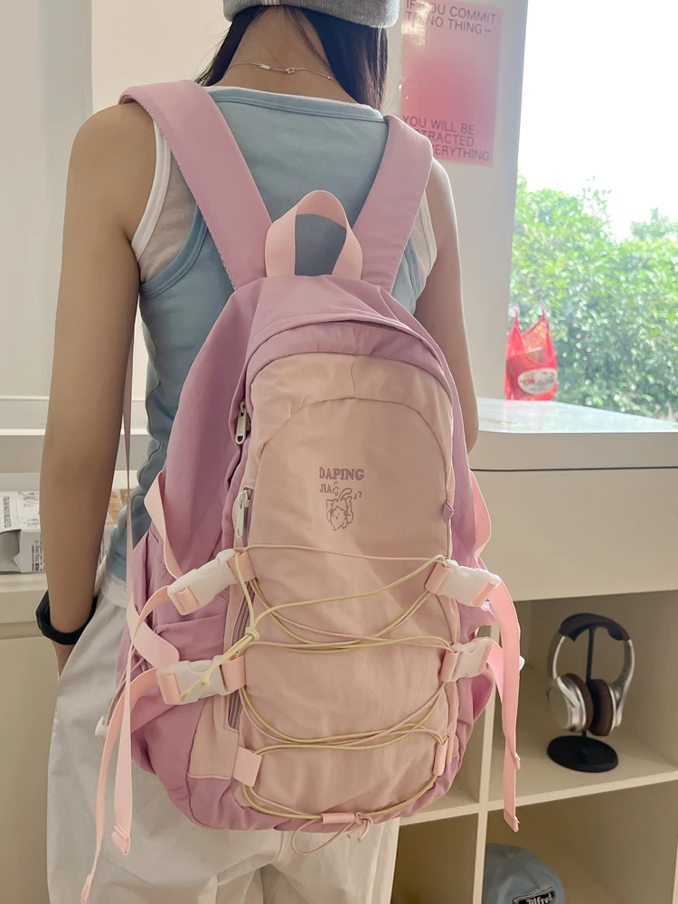 Niche design backpack women Japanese casual computer bag Korean lightweight drawstring school bag women large capacity backpack