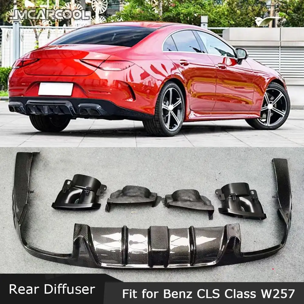 Carbon Fiber Rear Bumper Lip Diffuser with Exhaust and LED for Mercedes Benz CLS Class C257 CLS260 300 350 450 CLS53 AMG 2019 UP