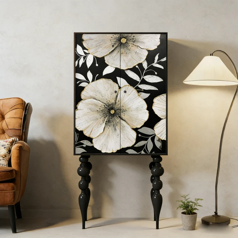 Medieval decorative cabinet hand-painted dining side cabinet bedroom storage cabinet solid wood tall double door side
