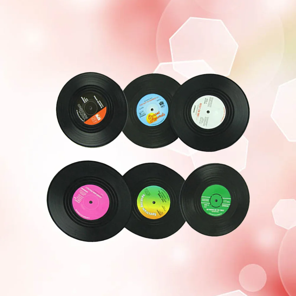

6pcs Vintage Record Coasters Retro Disk Drink Coaster Set For Hot Cold Cups Beer Glasses Desktop Protection Mat Anti-Slip Base