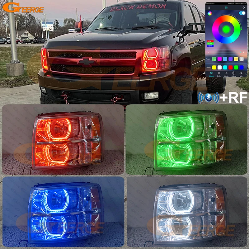 

For Chevrolet Silverado 1500 2500 3500 HD Bluetooth App Ultra Bright DTM Style Multi Color RGB LED Angel Eyes Kit Halo Rings