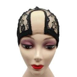 1PC Adjustable 2X4 Inch U Part Wig Hairnets For Making Wigs Black Color mesh wig cap