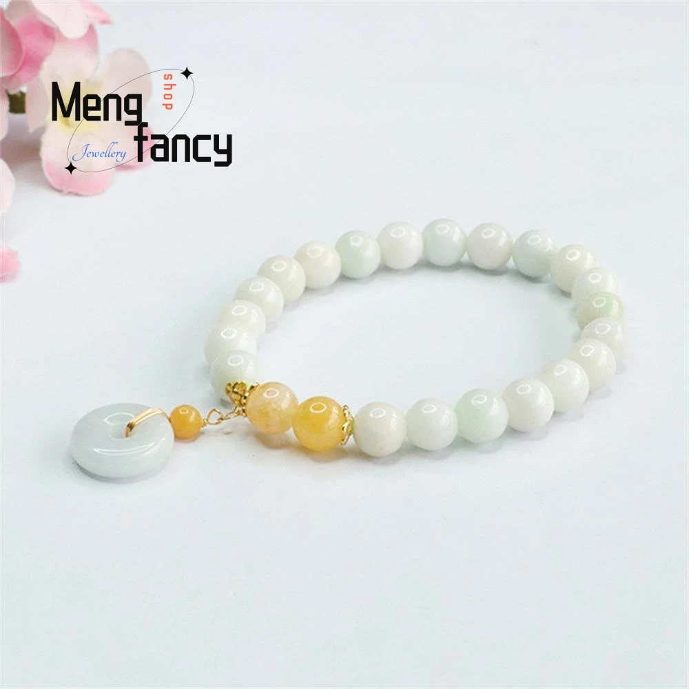 

Natural A-goods Jadeite Tassels Ping An Button Bracelet Exquisite Elegant Simple High-grade Luxury Quality Jewelry Holiday Gifts