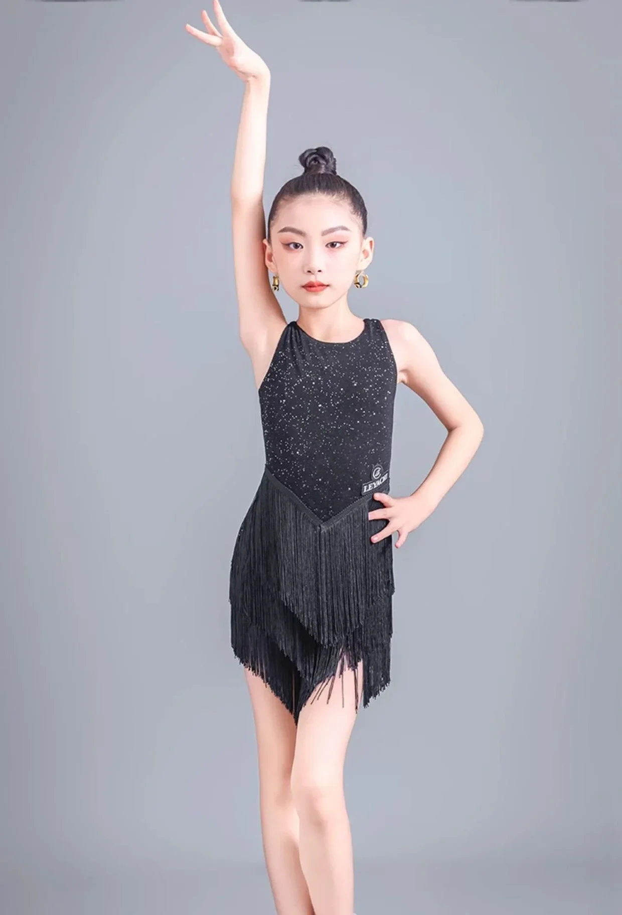 Girls Latin Dance Dress Black Backless Sleeveless FringeClothesChildren Cha Cha Rumba Dance Performance CostumeCompetition Dress