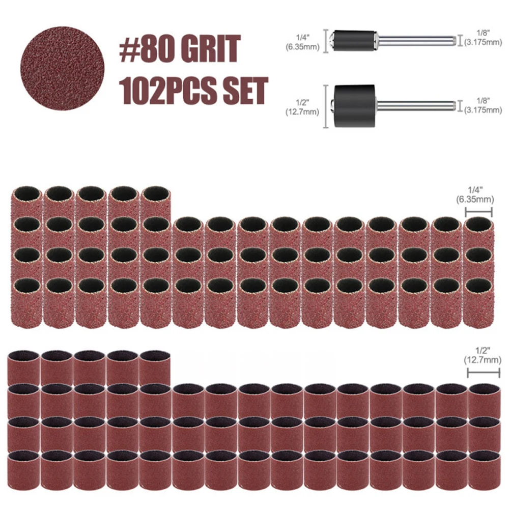 102pcs Sanding Drum Kit 80 Grit Sanding Band for Dremel Sleeves For Electric Mini Angle Grinder Sanding Mandrels