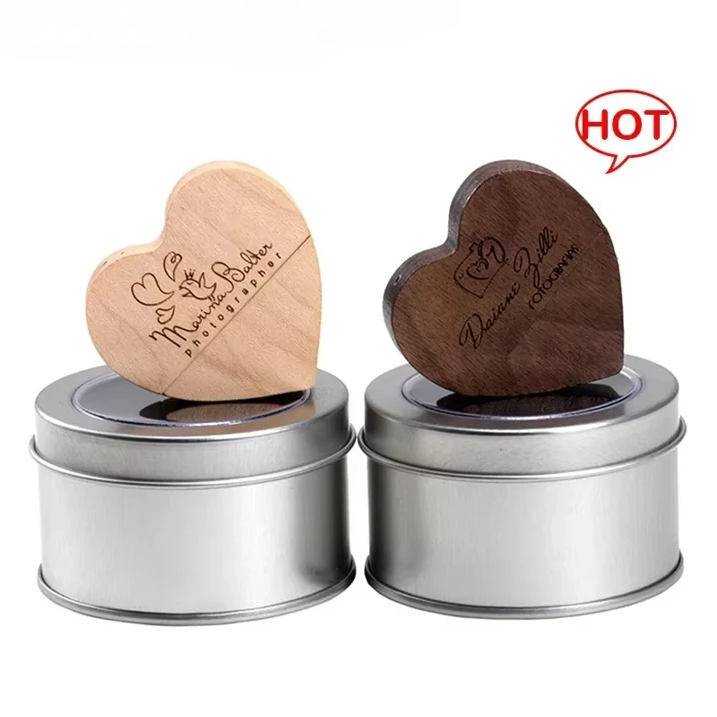 

Pretty Maple Wood Heart Pen Drive 128 ГБ Бесплатный индивидуальный логотип USB-флеш-накопитель 64 ГБ с железной коробкой Память 32 ГБ Креативный подарок