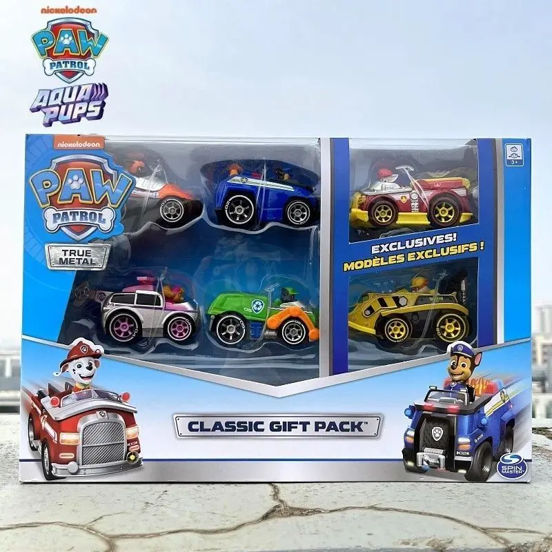 2025 nueva patrulla canina que transforma la serie de autobuses, juego de coches de aleación, caja de regalo, figuras de acción de juguete, película de Metal auténtico, juguetes para niños, regalos de navidad