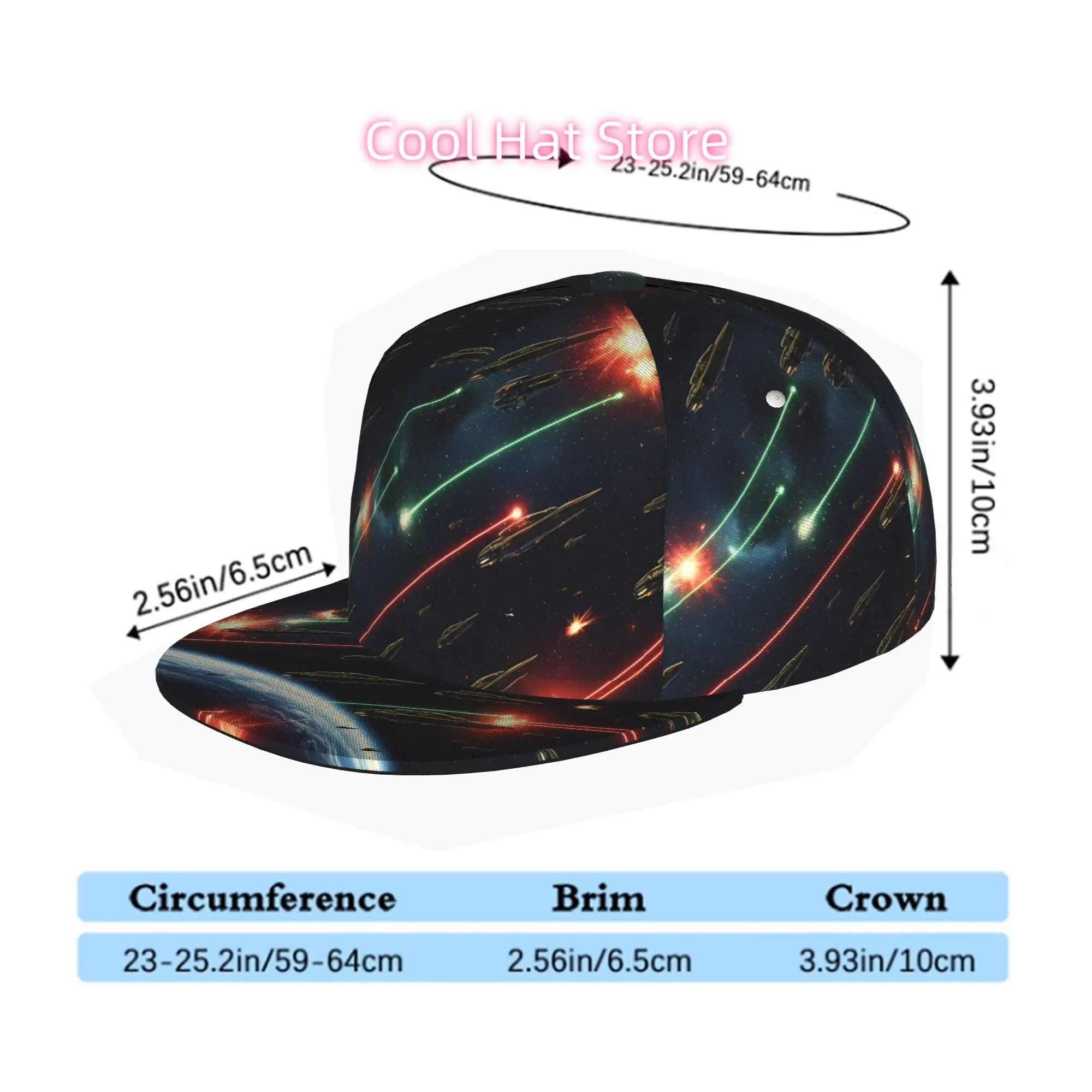 Men' & Women' Space-Themed Snapback Trucker Hat - Adjustable Flat Brim Cap with Space Battle Print, Soft Suitable for Skateboard