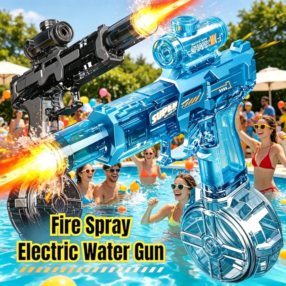 Fully Automatic Electric Water Gun Toy with Flashing Lights Summer Outdoor Beach Pool Water Fight Toy for Adults