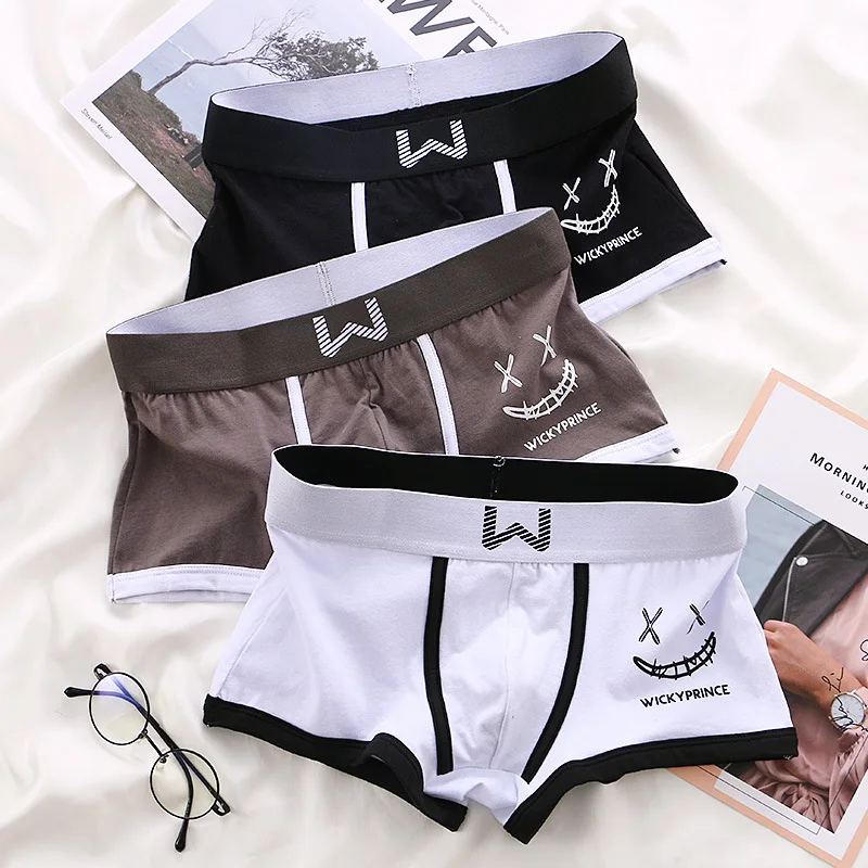 3 Pcs Mens Underwear Cotton Men Boxer Panties U-convex Man Breathable Underpants Sexy Comfort Male Boy Smiling Face Boxers