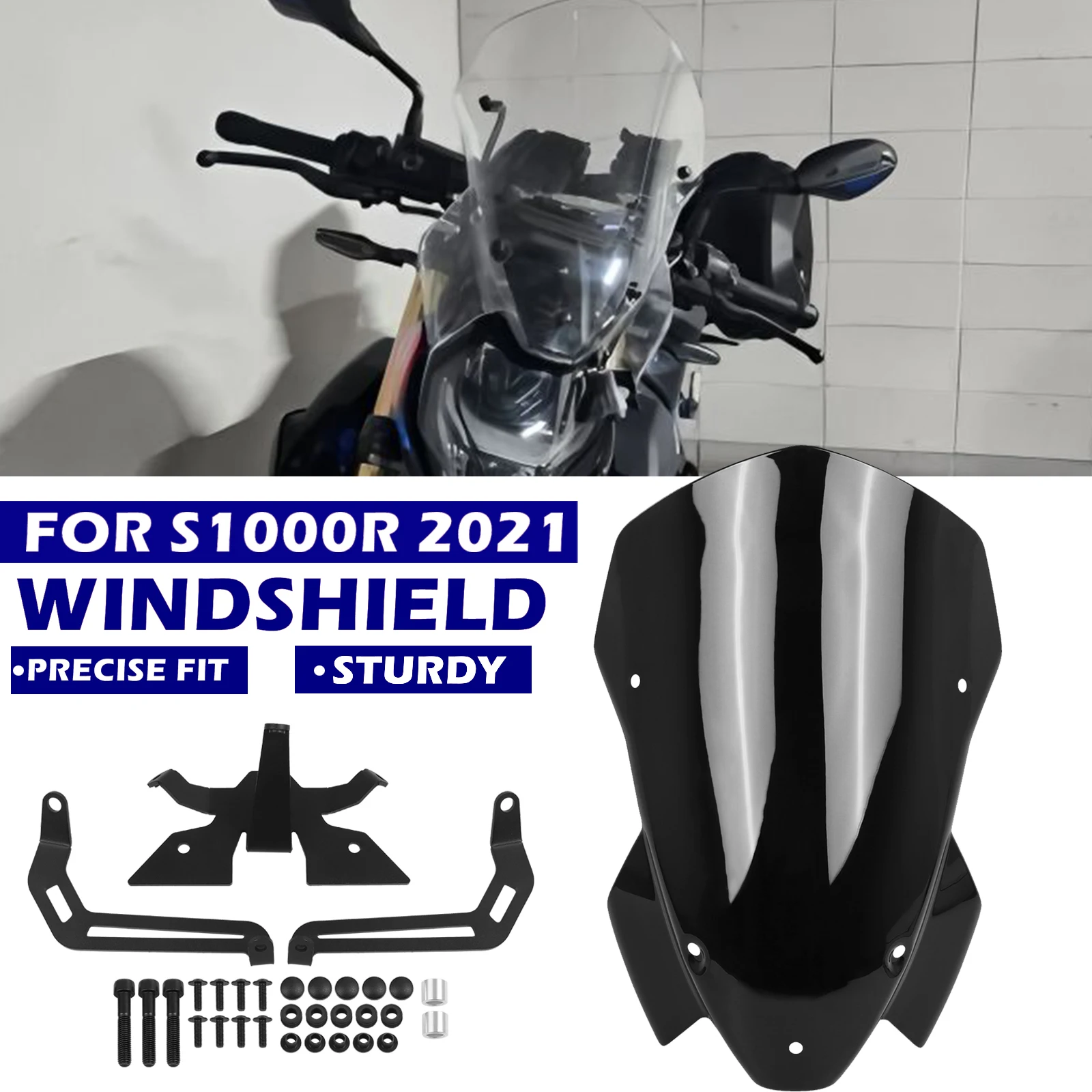 Motorcycle Touring Windshield Visor Tall Windscreen Wind Shield Deflector For BMW S 1000 R S1000 R S1000R 2021 2022 2023 2024