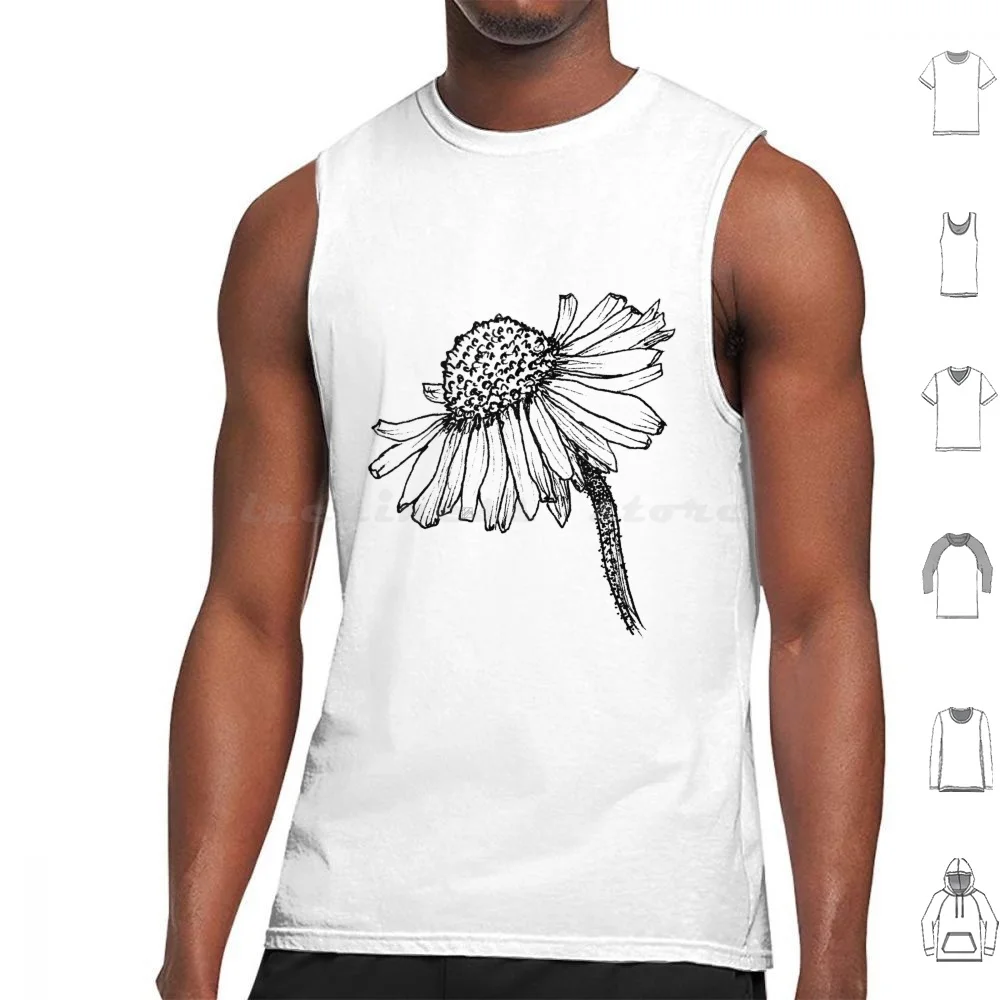 Yellow Ink Sunflower Tank Tops Print Cotton Sunflower Ink Drawing Flower Pretty Sun Floral Sketch Ink Happy Pen Pen