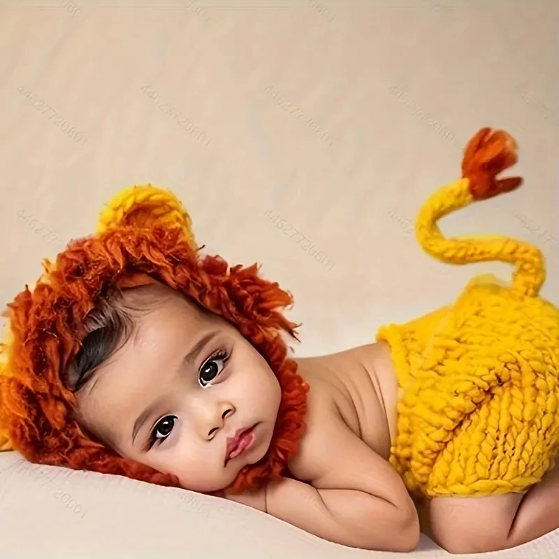 

Handmade Crochet Costume Halloween Photoshoot for Baby Boy New Born Photography Props Outfits Newborn Baby Gifts Lion Pants Set