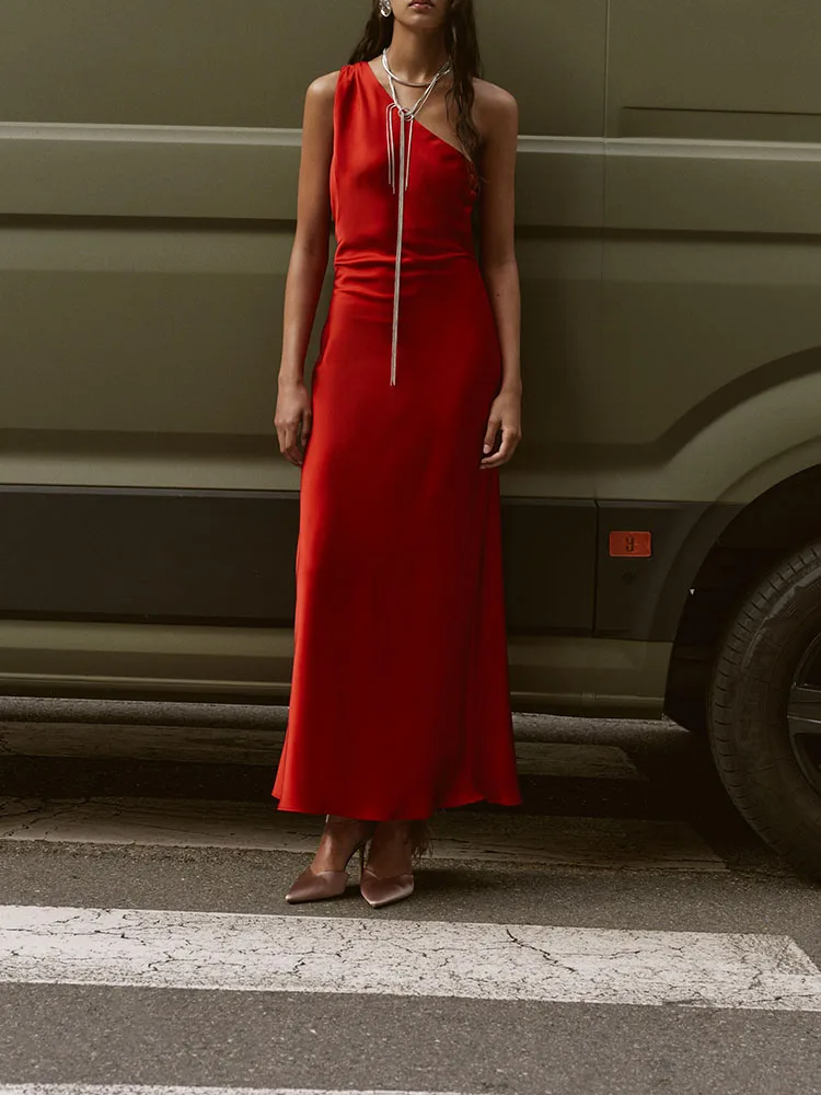 

Элегантная асимметричная юбка миди из шелковистого сатина Dr ZA2025 для женщин, новая осенняя коллекция, для офиса и повседневной носки