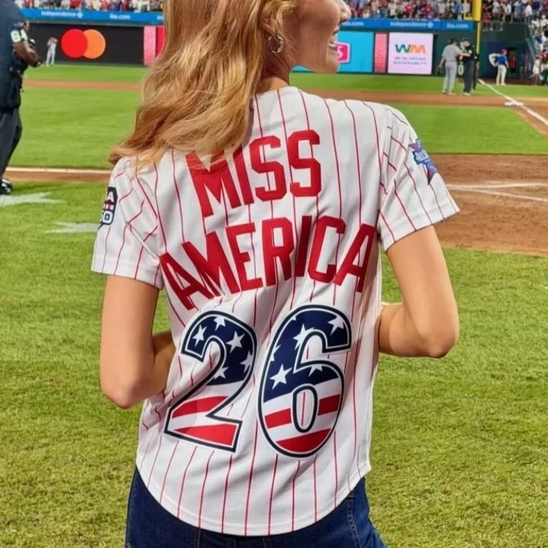 Miss America 26 Baseball Jersey Striped Adult Kids Short Sleeve T-Shirt US Flag Patriotic Summer Game Day Casual Sports T-Shirt