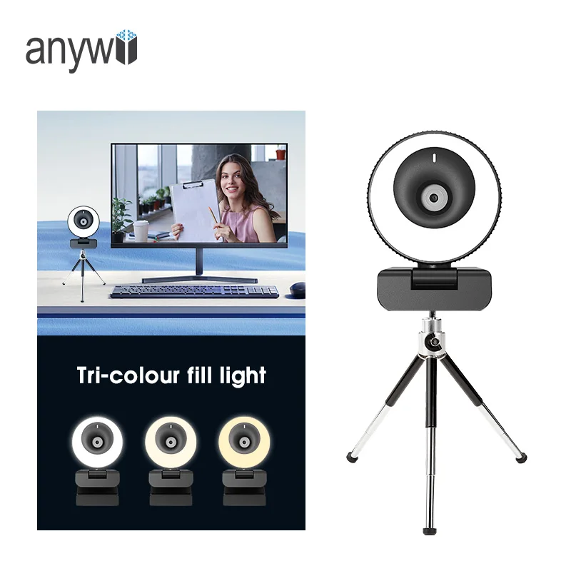 Anywii Wholesale Webcam Factory 720p 1080p 2k Full Hd Webcam Fill Light Function Webcams With Ring Light