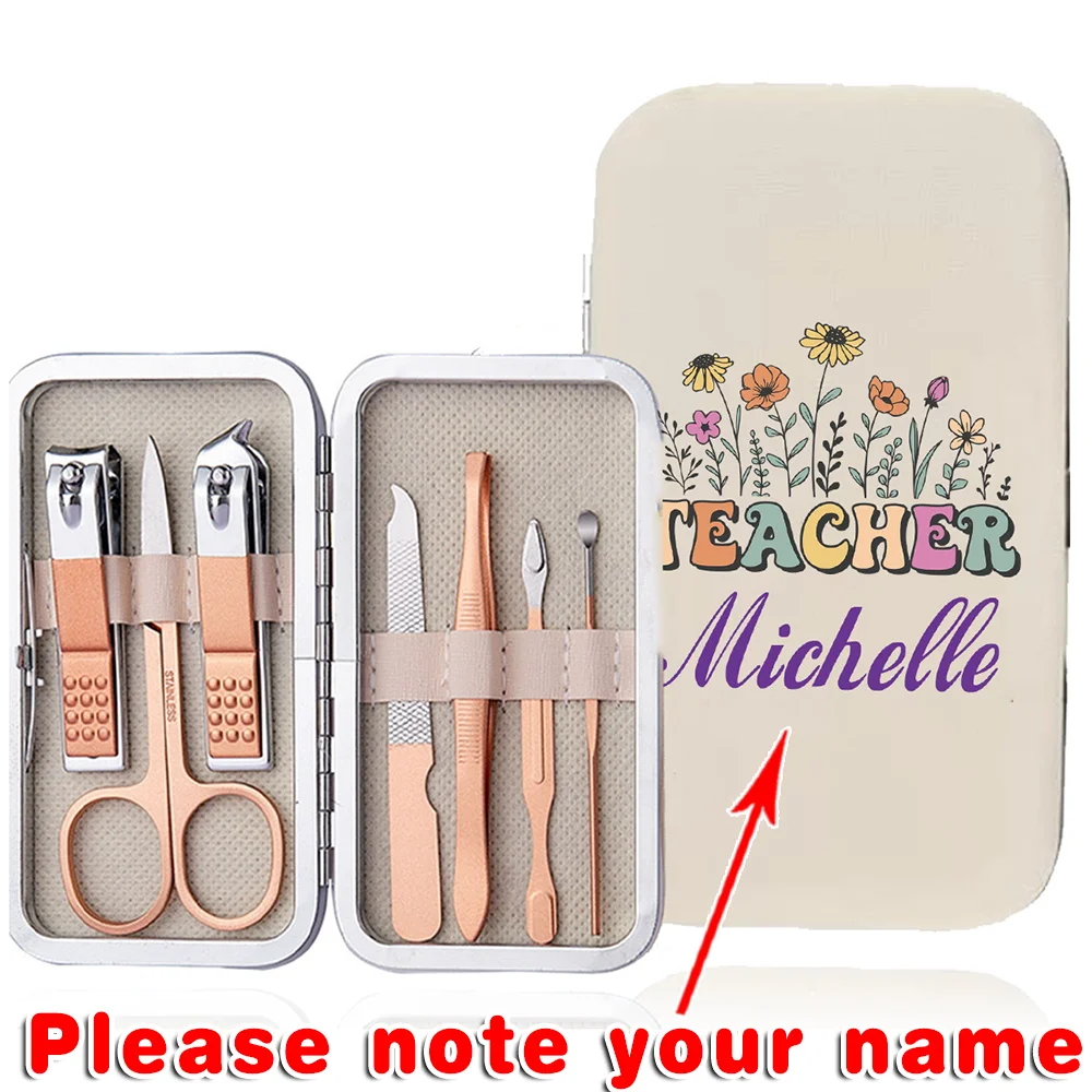 Customized Name 7 PCS Stainless Steel Manicure Pedicure Tool Kit With Leather Case Pocket Large Size Nail Clippers Set Home Use