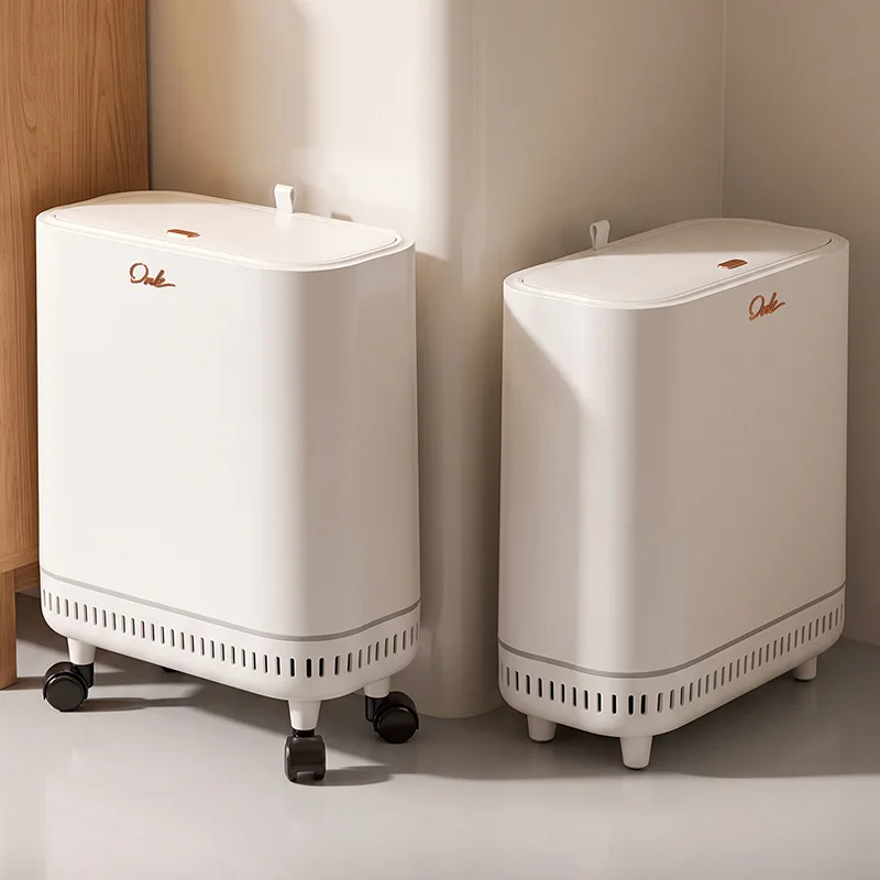 White Slim Rectangular Waste Bin With Lid, Ventilated Base, Rolling Wheels/Short Legs, Space Saving For Bathroom Kitchen Narrow