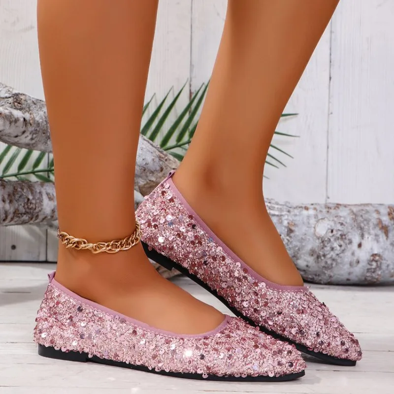 Women\'s Shoes Spring Autumn Casual Shallow Mouth Set of Ballet Flat Fashion Designer Shoe Luxury Sequins Loafers Non-slip Female