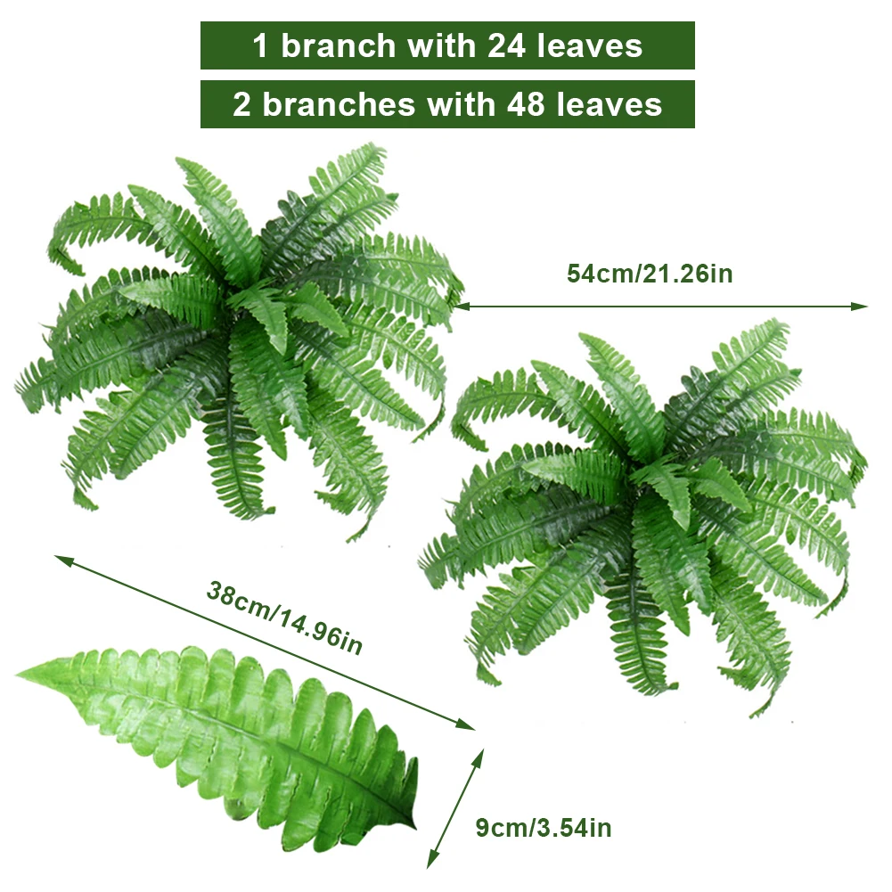 10-2pcs Artificial Plants Boston Ferns Fake Plants Greenery Artificial Plant Outdoor Indoor Office Home Porch Garden Decoration