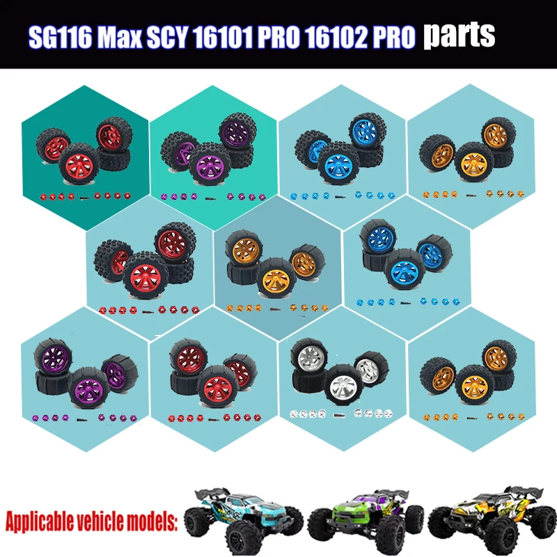 

4Pcs 86mm Metal Wheel Rim Tire Tyre for Wltoys 144001 124019 A959 SCY 16101 MJX 14209 16207 JJRC Q130A RC Car Upgrade Parts