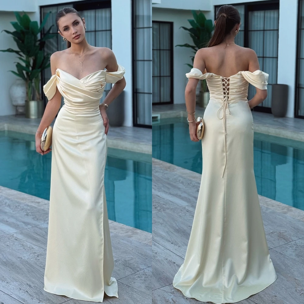 

Customized Graceful Boat Neck Evening Dress and Exquisite Satin Special Occasion Gowns and Temperament Lace Up Back Prom Dresses