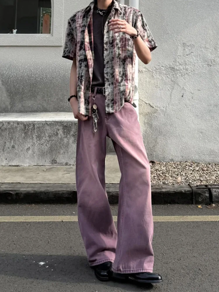 

Мужские джинсы в американском ретро-стиле, фиолетовые, летние, прямые, рабочие, с высокой талией, дышащие, повседневные, из денима, с эффектом Cleanfit