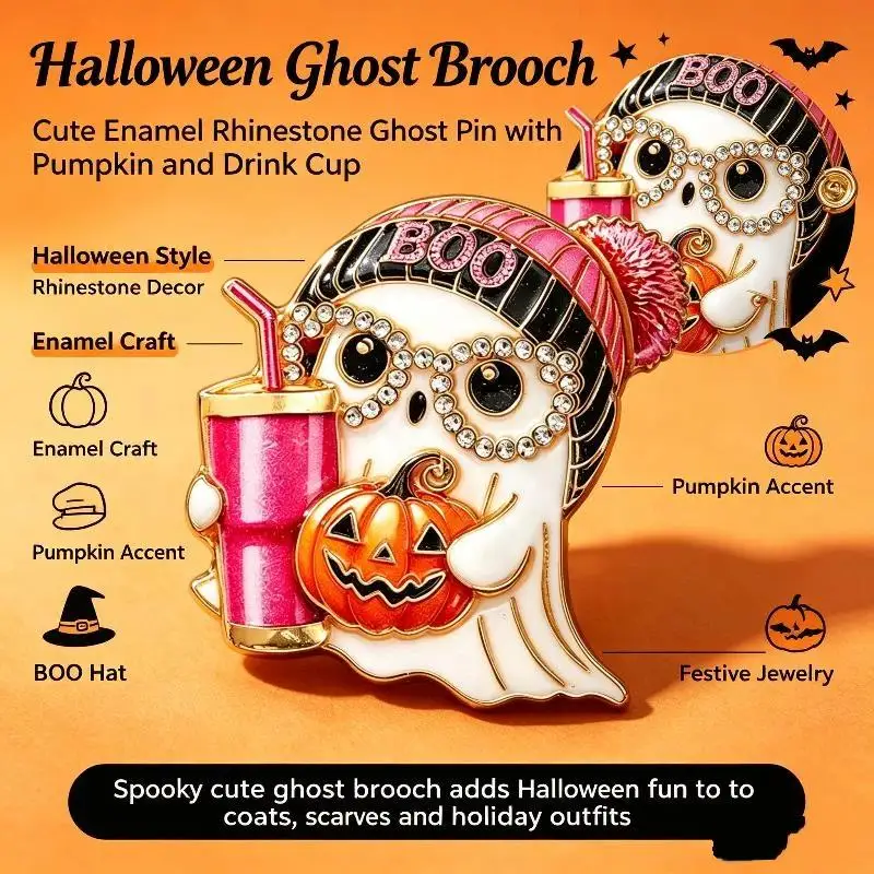 1Pcs Unisex Wear Hat Taking Straw-cup Specter Halloween Party Brooch Pins Gifts Lovely Ghost Brooches For Women