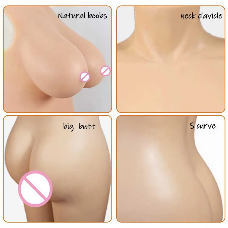 Silicone Fake Boobs And Vagina Bodysuit C-G Cup Man to Women Big Breast Form Cosplay Transgender Sissy Realistic Body Shapewear